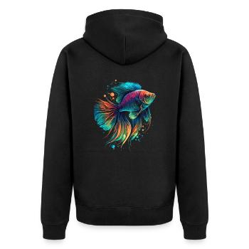 Aquarienfisch - Unisex Premium Bio Zip Hoodie - Schwarz - Hinten - Nico (187cm)