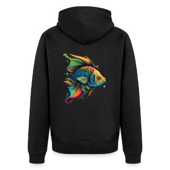 Einzigartiger Fisch - Unisex Premium Bio Zip Hoodie - Schwarz - Hinten - Nico (187cm)