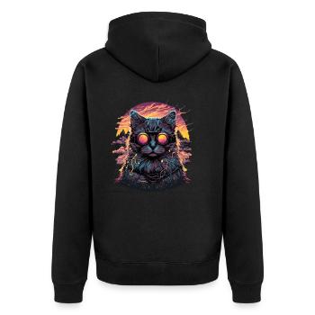 Illustration de chat Vaporwave - Veste à capuche bio Premium Unisexe - noir - Dos - Nico (187cm)
