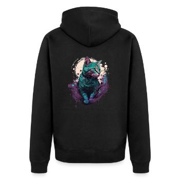 Geschnittene Katze - Unisex Premium Bio Zip Hoodie - Schwarz - Hinten - Nico (187cm)