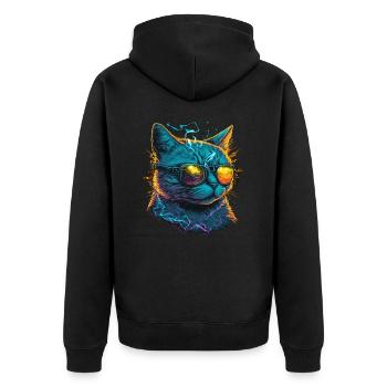 Elektrische Musik Katze - Unisex Premium Bio Zip Hoodie - Schwarz - Hinten - Nico (187cm)