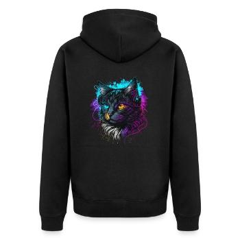 Produzent Katze - Unisex Premium Bio Zip Hoodie - Schwarz - Hinten - Nico (187cm)