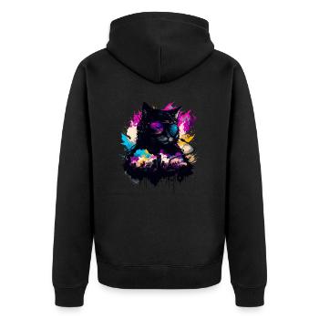 Dark Dj Katze - Unisex Premium Bio Zip Hoodie - Schwarz - Hinten - Nico (187cm)