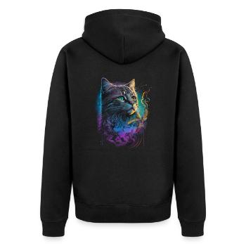 Festival Cat - Unisex Premium Organic Zip Hoodie - black - Back - Nico (187cm)