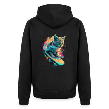Skateboard Cat - Unisex Premium Organic Zip Hoodie - black - Back - Nico (187cm)