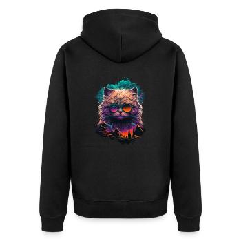 Glücksbringer Katze - Unisex Premium Bio Zip Hoodie - Schwarz - Hinten - Nico (187cm)