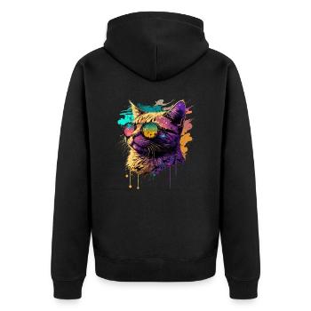 Chat avec lunettes de soleil fluo - Veste à capuche bio Premium Unisexe - noir - Dos - Nico (187cm)