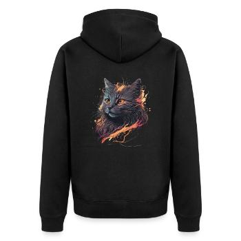 Illustration de chat vintage - Veste à capuche bio Premium Unisexe - noir - Dos - Nico (187cm)
