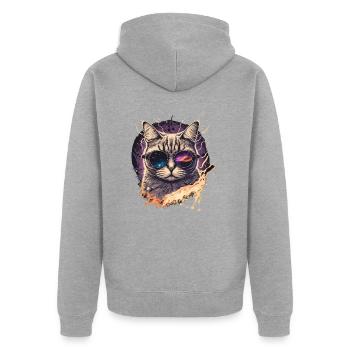 Vapowave Glitch Cat - Unisex Premium Organic Zip Hoodie - heather grey - Back - Nico (187cm)