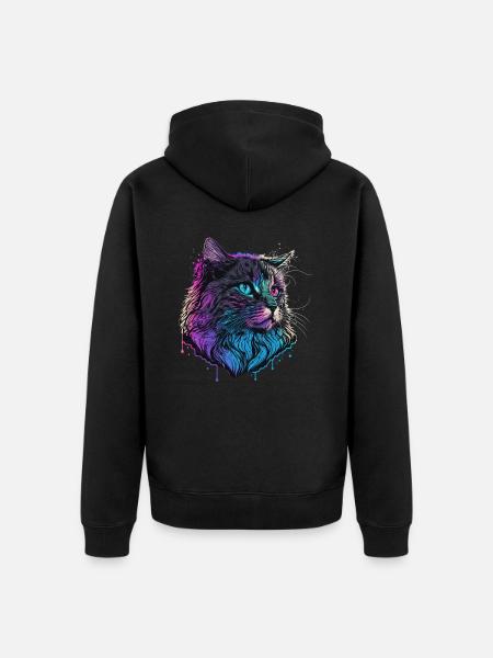 Vaper Cat Illustration - Unisex Premium Organic Zip Hoodie - black