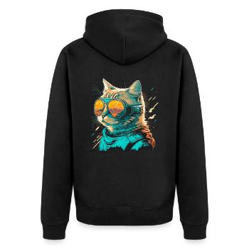 Sand Cat - Unisex Premium Organic Zip Hoodie - black - Back - Nico (187cm)