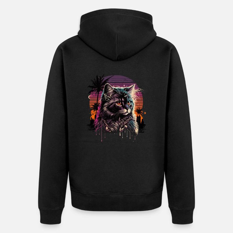 Synthwave Cat - Veste à capuche bio Premium Unisexe - noir
