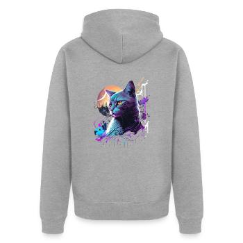 Chat violet - Veste à capuche bio Premium Unisexe - gris chiné - Dos - Nico (187cm)