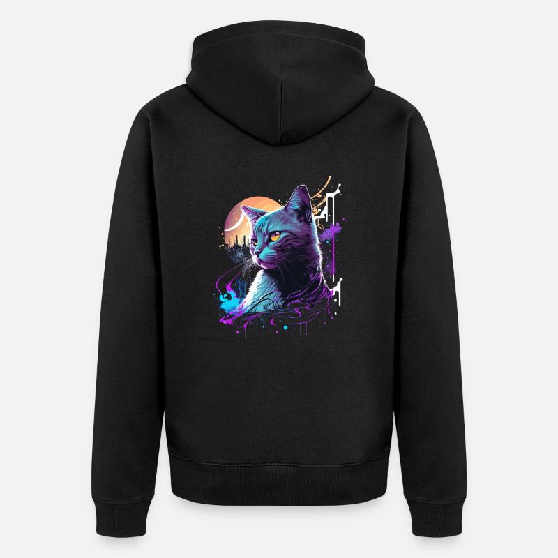 Chat violet - Veste à capuche bio Premium Unisexe - noir