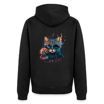 Galaxie Katze - Unisex Premium Bio Zip Hoodie - Schwarz - Hinten - Nico (187cm)