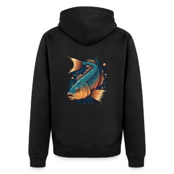 Fischmalerei - Unisex Premium Bio Zip Hoodie - Schwarz - Hinten - Nico (187cm)