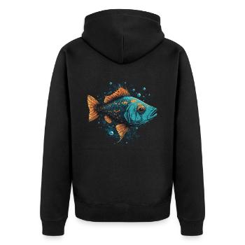Fisch Illustration - Unisex Premium Bio Zip Hoodie - Schwarz - Hinten - Nico (187cm)