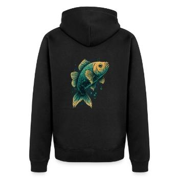 Fisch Liebe - Unisex Premium Bio Zip Hoodie - Schwarz - Hinten - Nico (187cm)