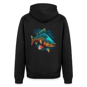 Flussfisch - Unisex Premium Bio Zip Hoodie - Schwarz - Hinten - Nico (187cm)