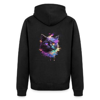 Illustration de chat coloré - Veste à capuche bio Premium Unisexe - noir - Dos - Nico (187cm)