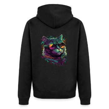 Futuristische Katze - Unisex Premium Bio Zip Hoodie - Schwarz - Hinten - Nico (187cm)
