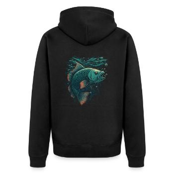 Fisch mit offenem Maul - Unisex Premium Bio Zip Hoodie - Schwarz - Hinten - Nico (187cm)