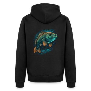 Fisch - Unisex Premium Bio Zip Hoodie - Schwarz - Hinten - Nico (187cm)