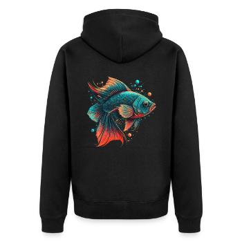 Rotblauer Fisch - Unisex Premium Bio Zip Hoodie - Schwarz - Hinten - Nico (187cm)