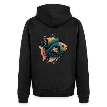Vintage Fisch Illustration - Unisex Premium Bio Zip Hoodie - Schwarz - Hinten - Nico (187cm)
