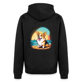 Corgi at the Beach - Unisex Premium Organic Zip Hoodie - black - Back - Nico (187cm)
