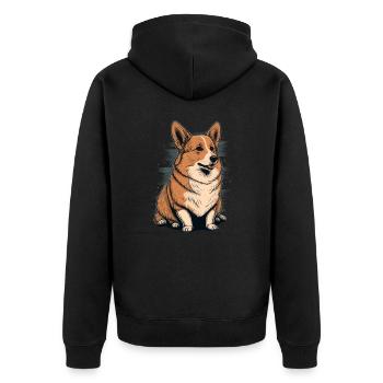 Fat Corgi - Unisex Premium Organic Zip Hoodie - black - Back - Nico (187cm)