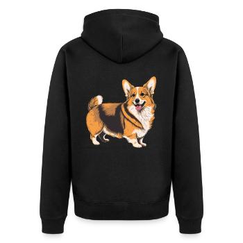 Ready to Play Corgi - Unisex Premium Organic Zip Hoodie - black - Back - Nico (187cm)