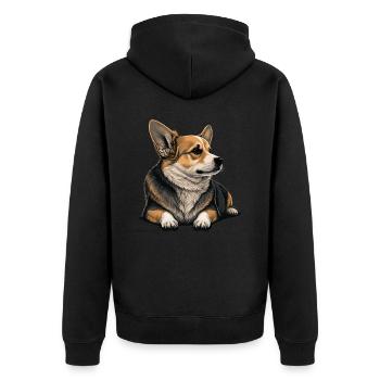 Entspannender Corgi - Unisex Premium Bio Zip Hoodie - Schwarz - Hinten - Nico (187cm)