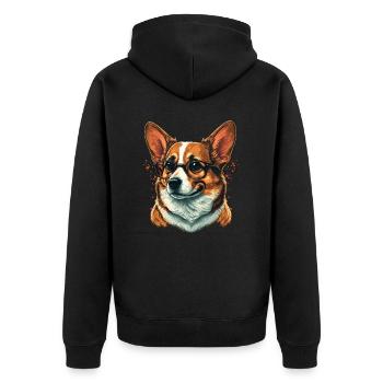 Professor sieht Corgi aus - Unisex Premium Bio Zip Hoodie - Schwarz - Hinten - Nico (187cm)