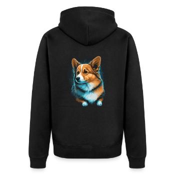Glowing Background Corgi - Unisex Premium Organic Zip Hoodie - black - Back - Nico (187cm)