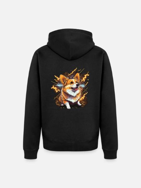 Energetic Corgi - Unisex Premium Organic Zip Hoodie - black