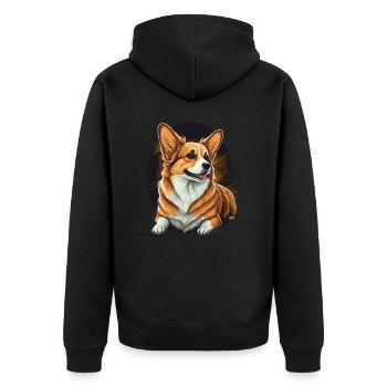 Elegante Optik Corgi - Unisex Premium Bio Zip Hoodie - Schwarz - Hinten - Nico (187cm)