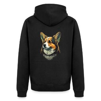 Formal Post Corgi - Unisex Premium Organic Zip Hoodie - black - Back - Nico (187cm)