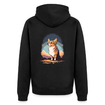 Wondering Corgi - Unisex Premium Bio Zip Hoodie - Schwarz - Hinten - Nico (187cm)
