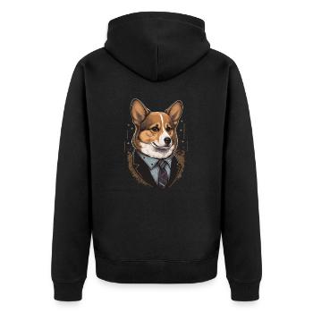 Vintage Stil Corgi Illustration - Unisex Premium Bio Zip Hoodie - Schwarz - Hinten - Nico (187cm)