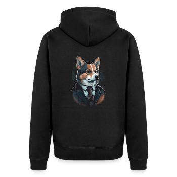 Old Corgi Art Illustration - Unisex Premium Organic Zip Hoodie - black - Back - Nico (187cm)