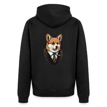 Braune Corgi Kunst im Anzug - Unisex Premium Bio Zip Hoodie - Schwarz - Hinten - Nico (187cm)