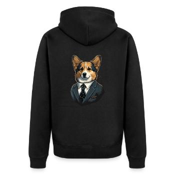 Ordentlicher Corgi im Anzug - Unisex Premium Bio Zip Hoodie - Schwarz - Hinten - Nico (187cm)