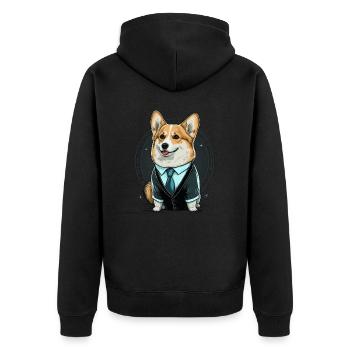 Stylelish Corgi in Suit - Unisex Premium Organic Zip Hoodie - black - Back - Nico (187cm)
