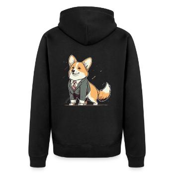Happy Pet Corgi - Unisex Premium Bio Zip Hoodie - Schwarz - Hinten - Nico (187cm)