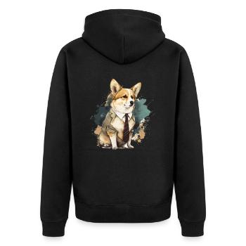 Corgi im weißen Anzug - Unisex Premium Bio Zip Hoodie - Schwarz - Hinten - Nico (187cm)