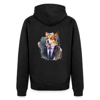 Edle Looks Corgi - Unisex Premium Bio Zip Hoodie - Schwarz - Hinten - Nico (187cm)