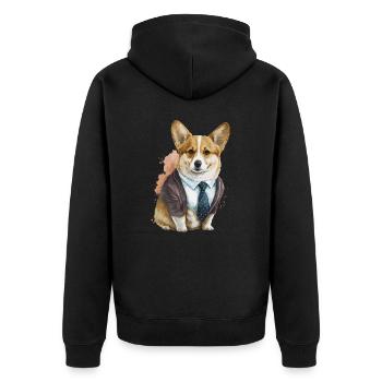 Entzückende Corgi Aquarellkunst - Unisex Premium Bio Zip Hoodie - Schwarz - Hinten - Nico (187cm)