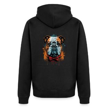 Smarte Bulldogge mit Fliege - Unisex Premium Bio Zip Hoodie - Schwarz - Hinten - Nico (187cm)