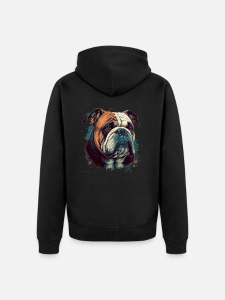 Bulldog Head Illustration - Unisex Premium Organic Zip Hoodie - black